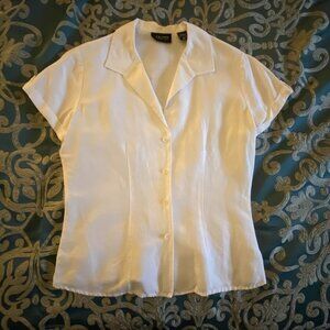 White Linen New York & Company Short Sleeved Blouse Vintage